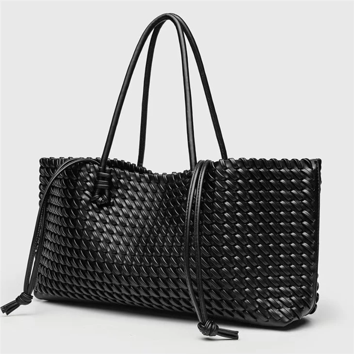 Slouchy PU Leather Woven Tote Bag