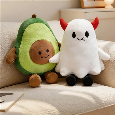 Avocado And Halloween Ghost Plush Pillow