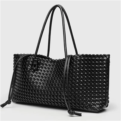 Slouchy PU Leather Woven Tote Bag